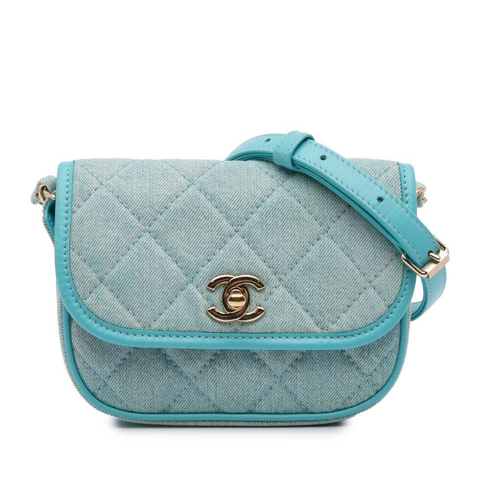Chanel Flap Messenger Bag Quilted Denim #275612C27B